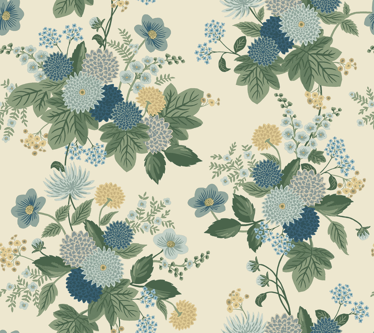 Dahlia Wallpaper in Linen & Blue color - pattern number 4212-84362 - by Rifle Paper Co in the Rifle Paper Co Fourth Edition collection