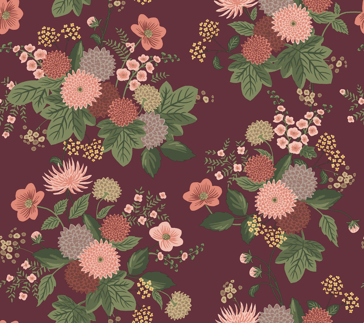 Dahlia Wallpaper in Burgundy color - pattern number 4212-84363 - by Rifle Paper Co in the Rifle Paper Co Fourth Edition collection