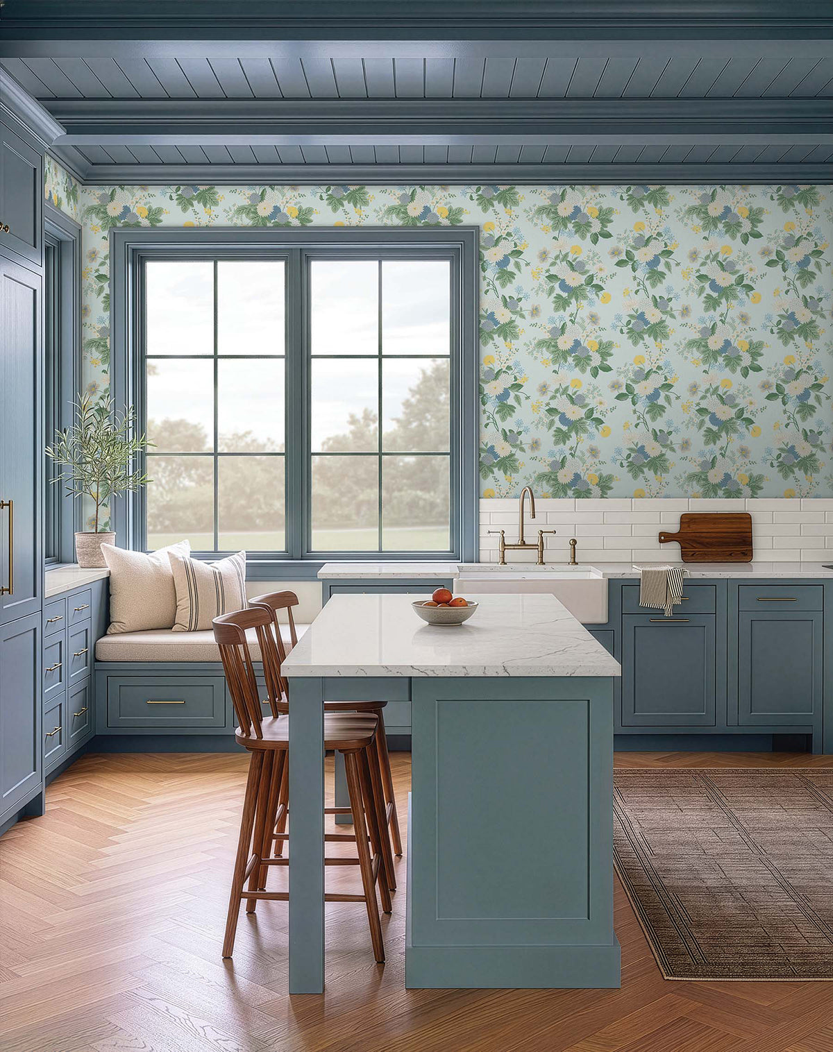 Dahlia Wallpaper in Blue color - pattern number 4212-84365 - by Rifle Paper Co in the Rifle Paper Co Fourth Edition collection