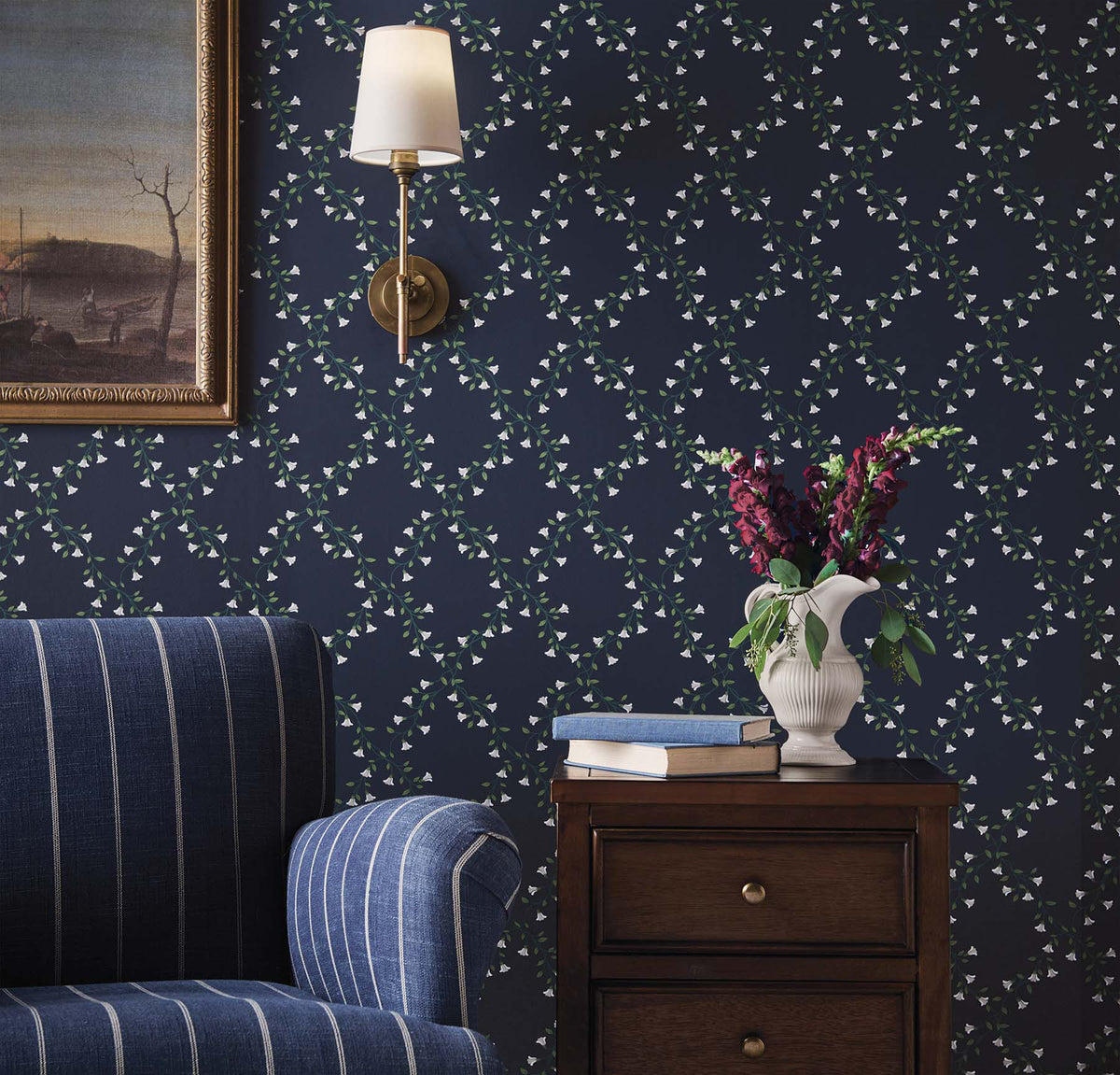 Bellflower Wallpaper in Navy color - pattern number 4212-84390 - by Rifle Paper Co in the Rifle Paper Co Fourth Edition collection