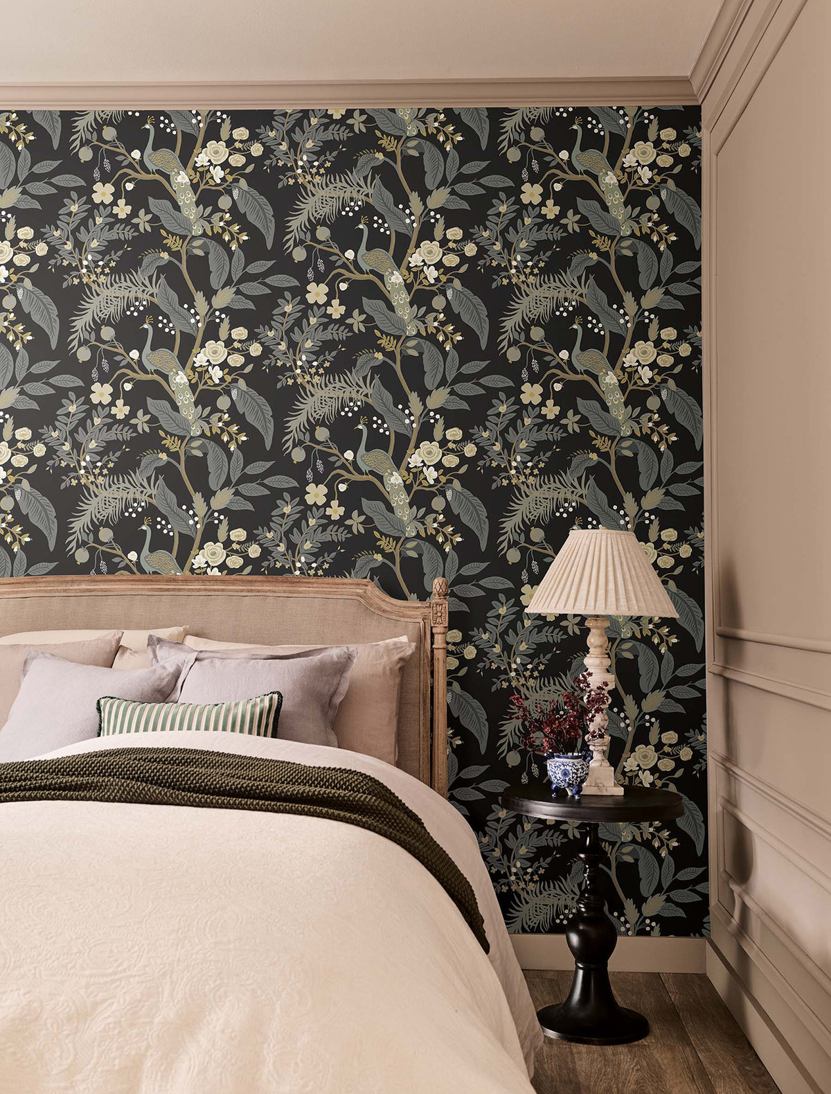 Peacock Wallpaper in Black color - pattern number 4212-84423 - by Rifle Paper Co in the Rifle Paper Co Fourth Edition collection