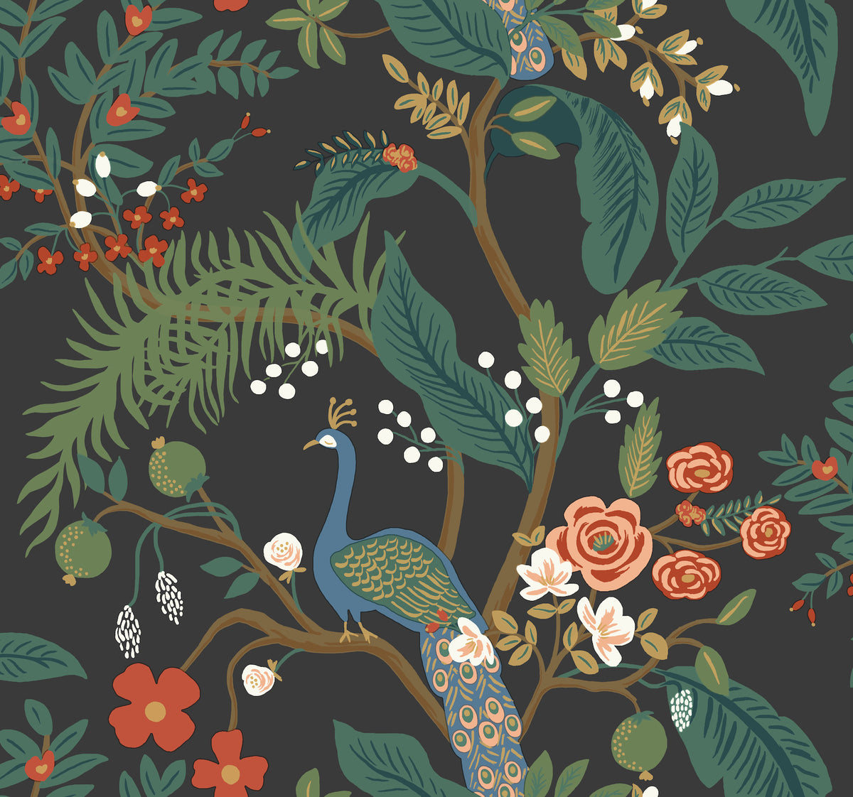 Peacock Wallpaper in Charcoal color - pattern number 4212-84427 - by Rifle Paper Co in the Rifle Paper Co Fourth Edition collection