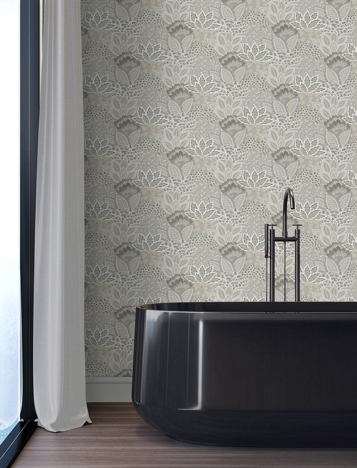 Catherine Botanical Wallpaper in Taupe color - pattern number 4228-84113 - by York in the Maestro collection