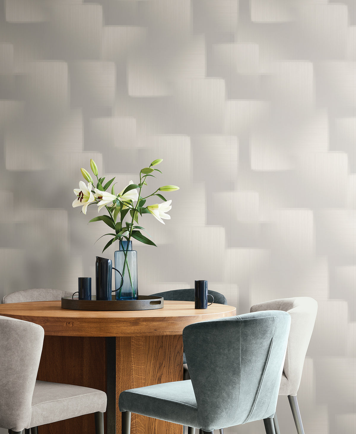Silk Madras Abstract Geometric Wallpaper in Light Grey color - pattern number 4228-84134 - by York in the Maestro collection