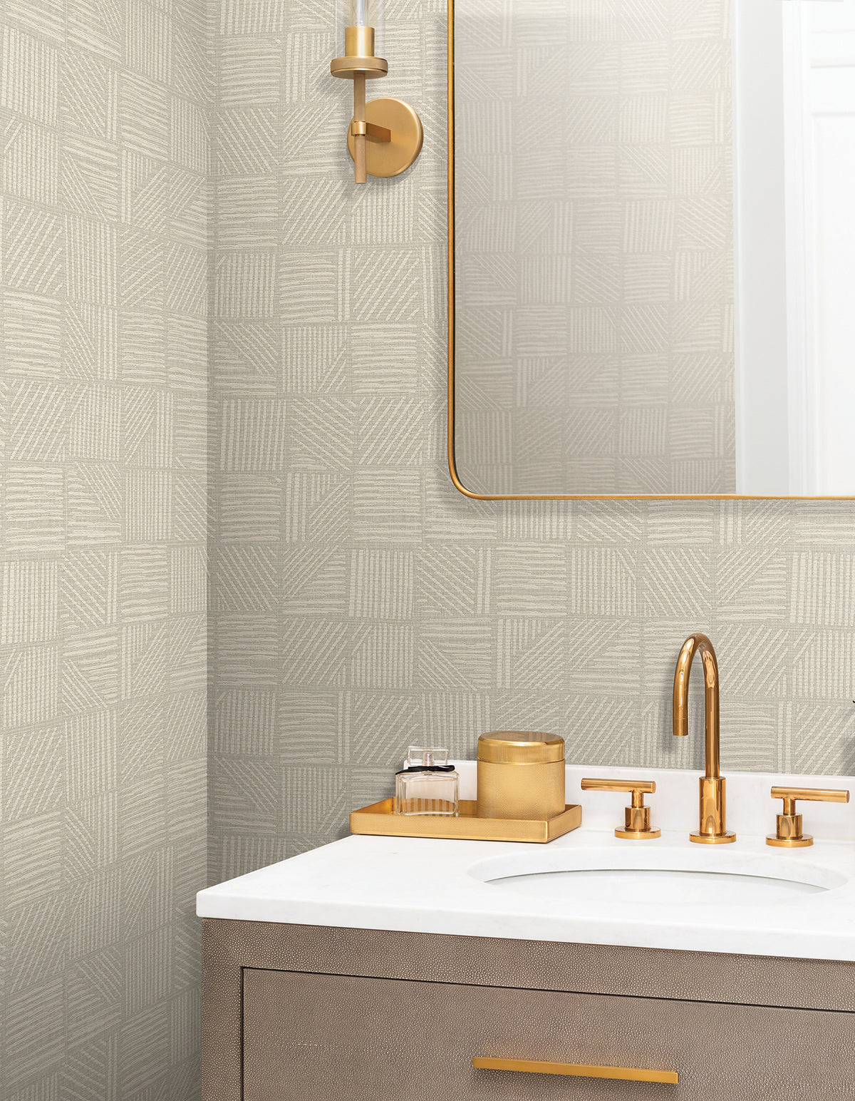 Chiseled Patchwork Faux Fabric Wallpaper in Neutral color - pattern number 4228-84155 - by York in the Maestro collection