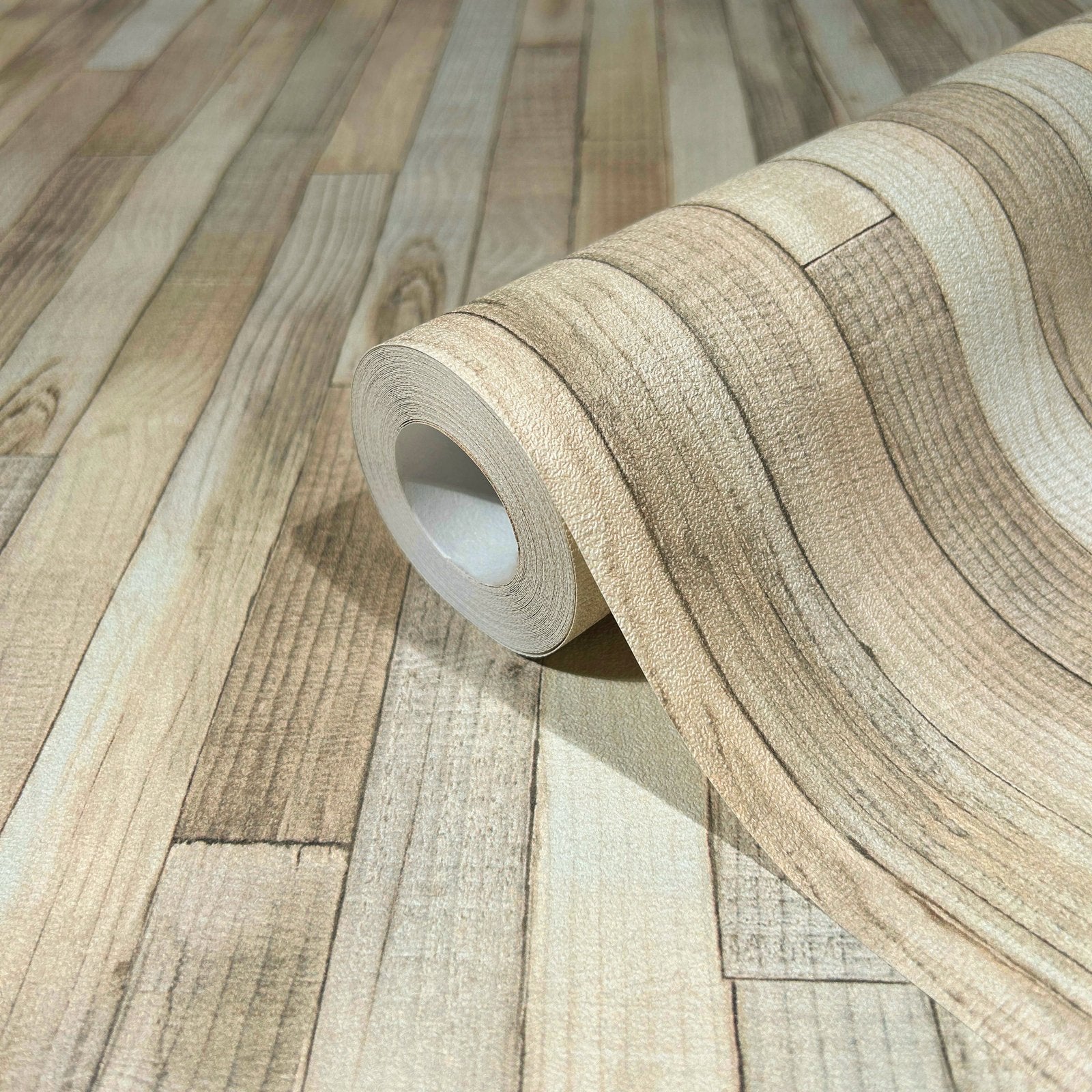 Wood optics wallpaper in beige color - pattern number 45734 - by Galerie in the The Woods and Wicker collection