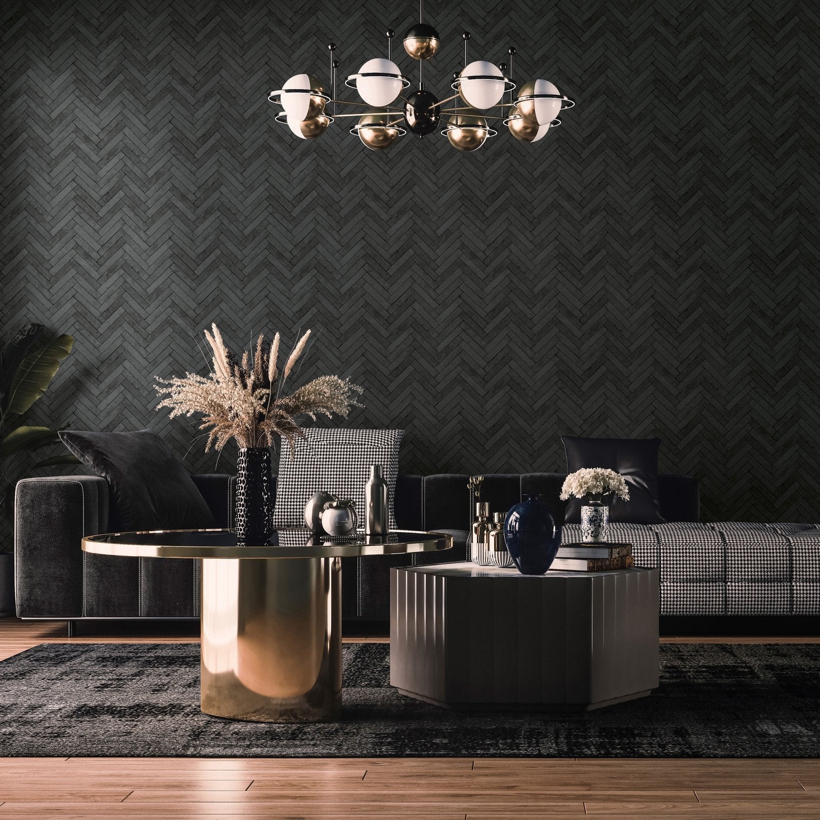 Brick Herringbone wallpaper in silver grey color - pattern number 45761 - by Galerie in the The Bricks And More collection