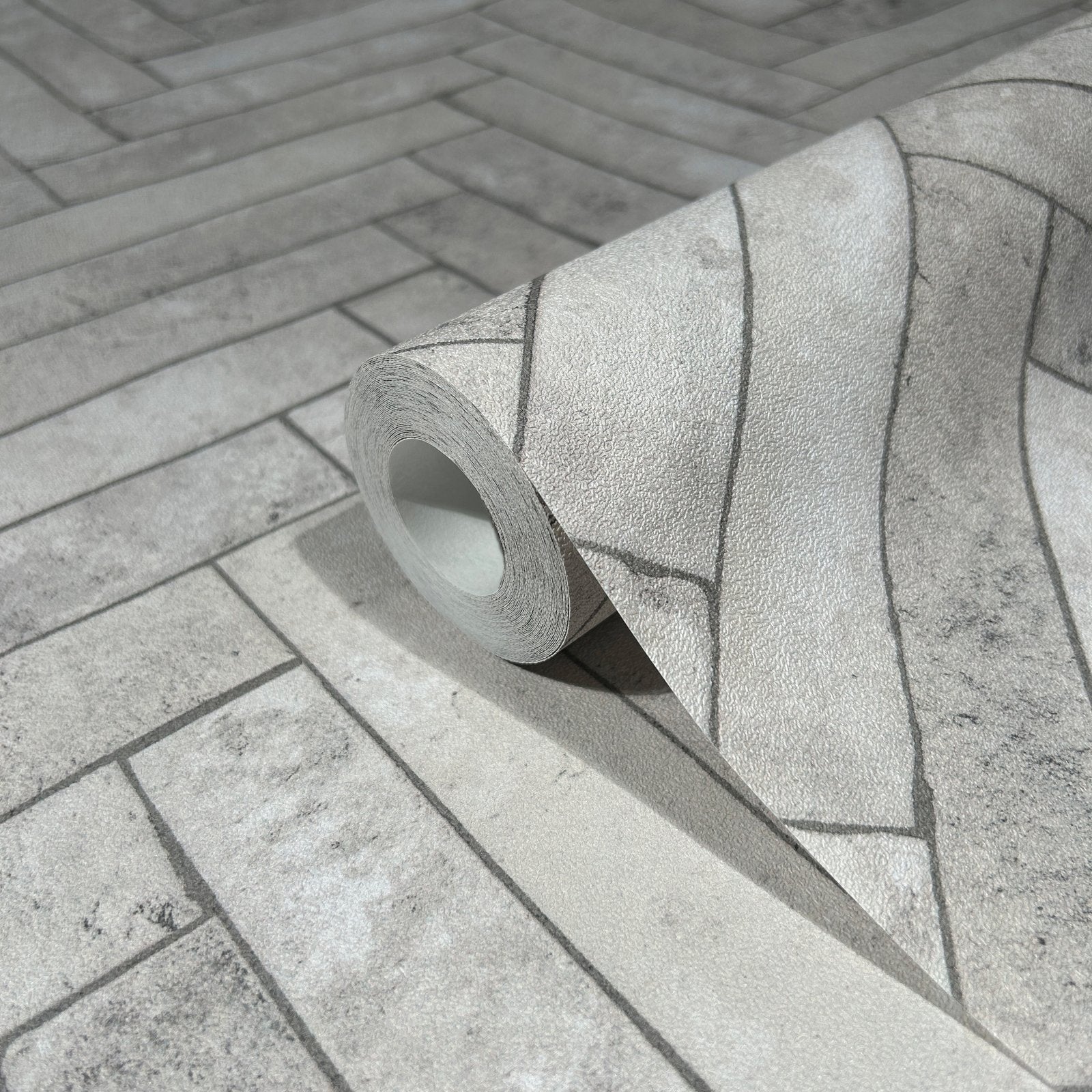 Brick Herringbone wallpaper in silver grey color - pattern number 45762 - by Galerie in the The Bricks And More collection