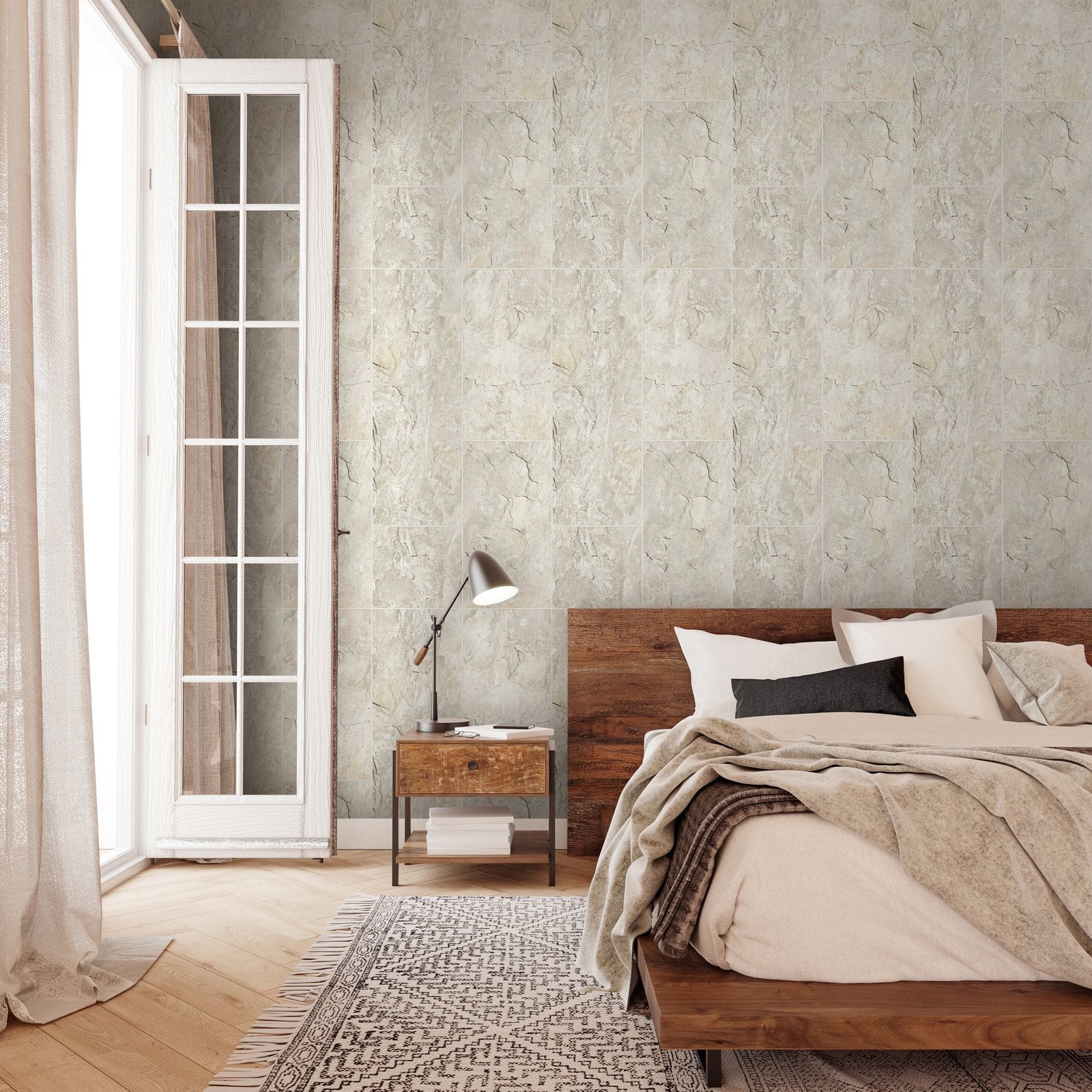 Tile optic wallpaper in beige color - pattern number 45768 - by Galerie in the The Bricks And More collection