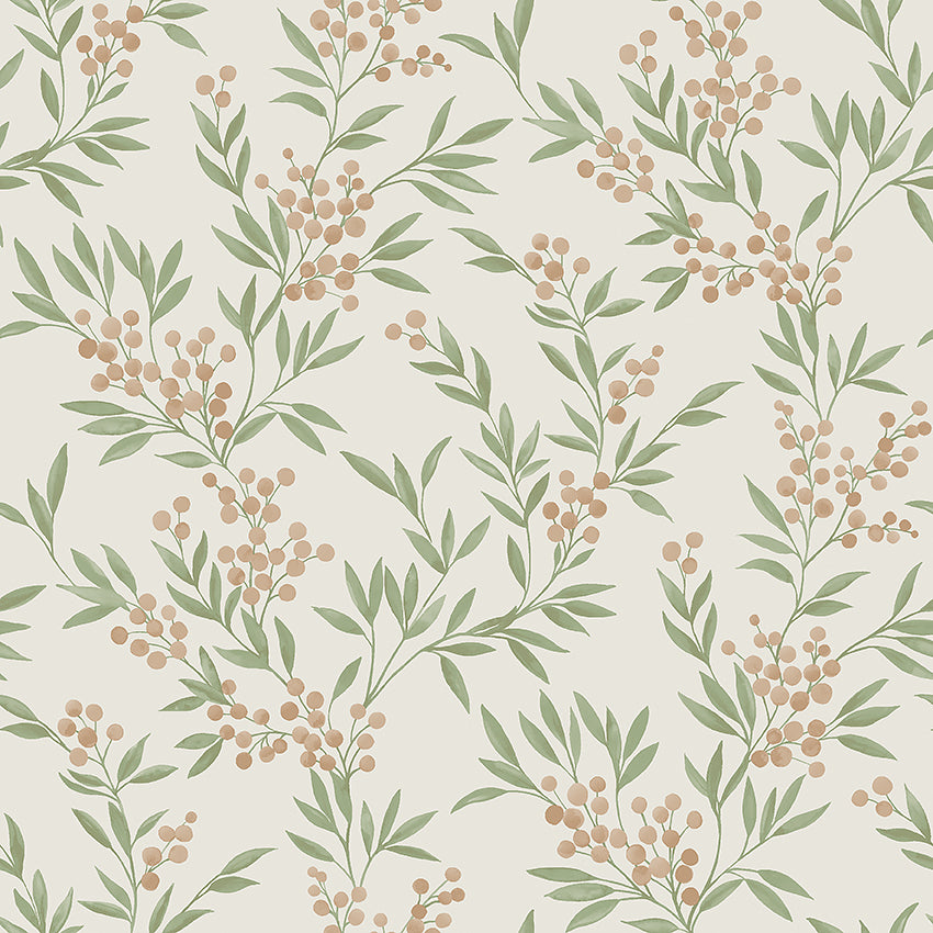 Forest Berries fabric in leaf and stone color - pattern number 4714 - by Schumacher in the A Country Life collection