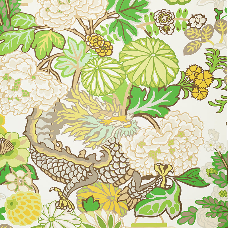 Chiang Mai Dragon wallpaper in leaf color - pattern number 5001069 - by Schumacher in the Fire Breather collection