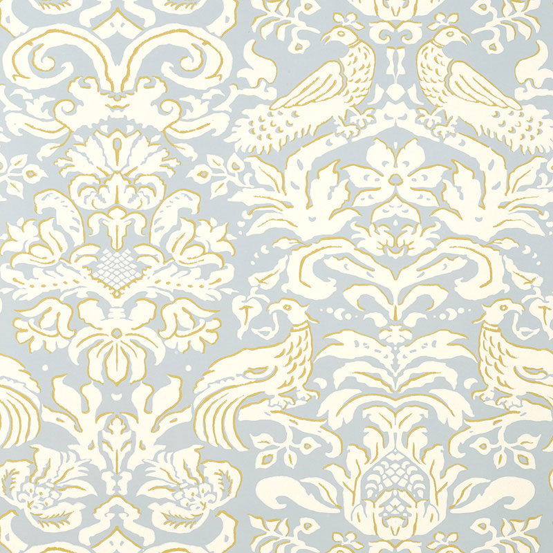 Aldwyn Damask wallpaper in robins egg color - pattern number 5003610 - by Schumacher in the Palazzo collection