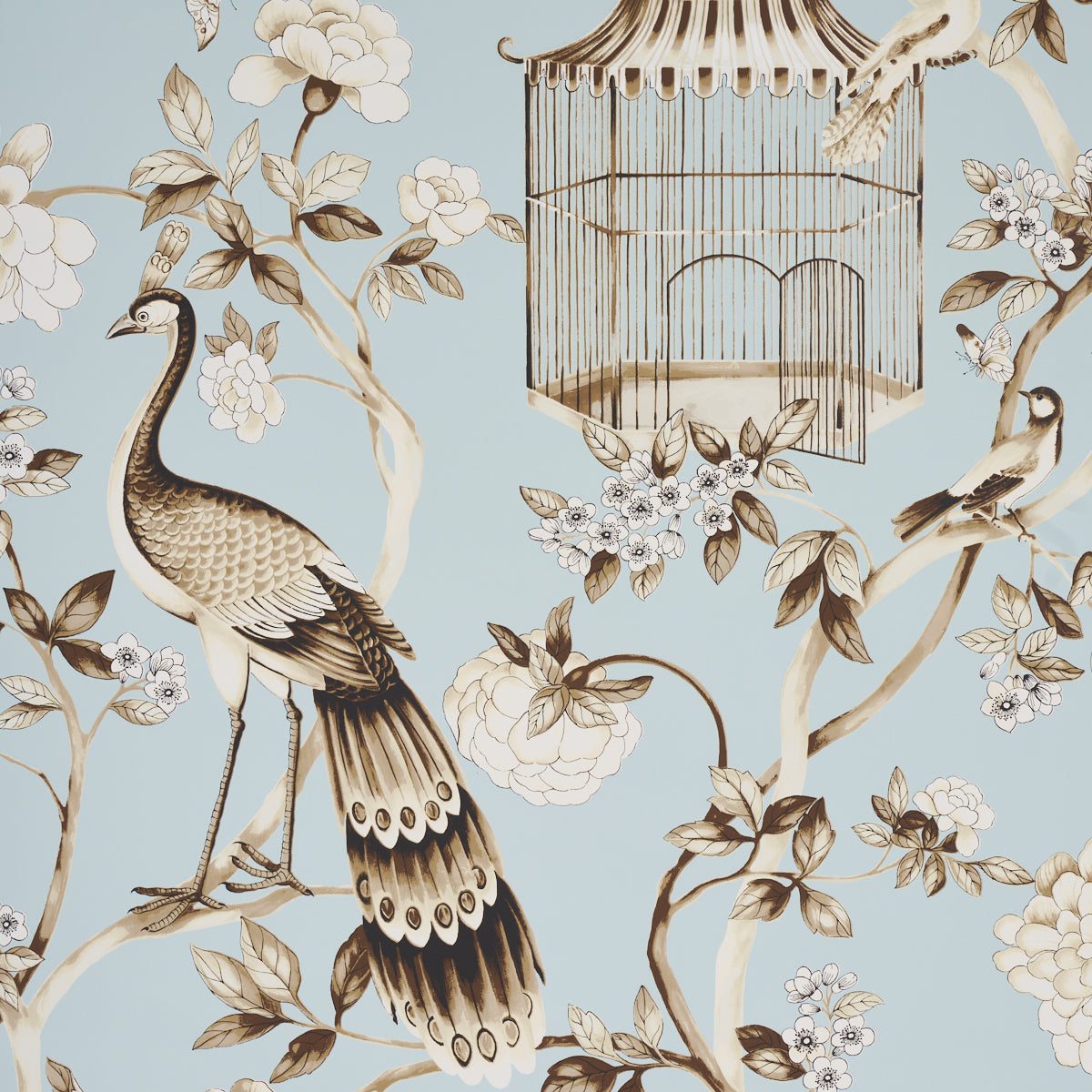 Oiseaux Et Fleurs wallpaper in mineral color - pattern number 5004080 - by Schumacher in the Atelier collection