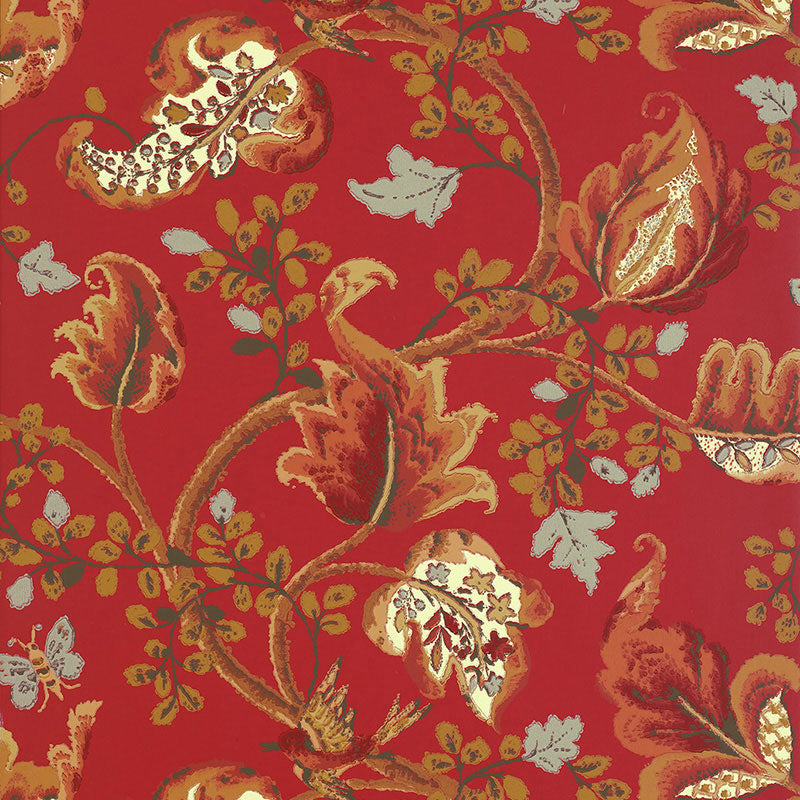 Fox Hollow fabric in tomato and brass color - pattern number 5004102 - by Schumacher in the Perennial Favorites collection