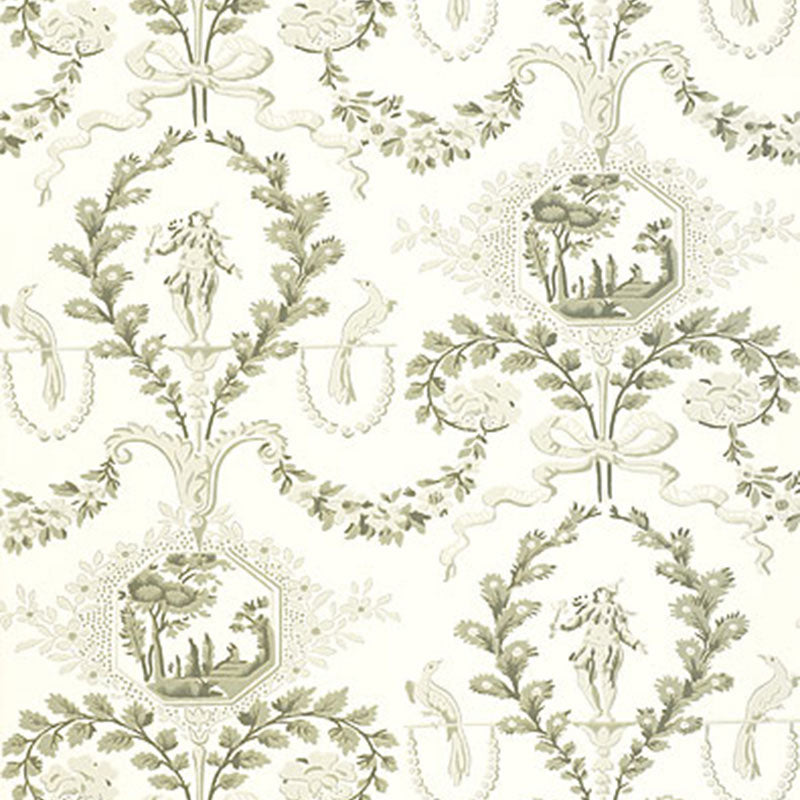 Jester Arabesque wallpaper in grisaille color - pattern number 5004110 - by Schumacher in the Perennial Favorites collection