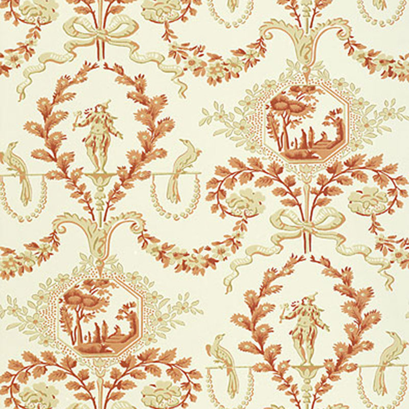 Jester Arabesque wallpaper in terra cotta color - pattern number 5004111 - by Schumacher in the Perennial Favorites collection