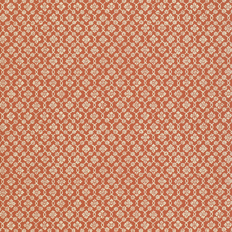Harbury Trellis fabric in coral color - pattern number 5004145 - by Schumacher in the Essential Wallcoverings Small Prints collection