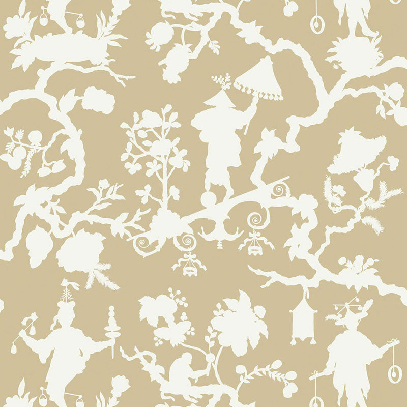 Shantung Silhouette Print wallpaper in sand color - pattern number 5005150 - by Schumacher in the Modern Nature collection