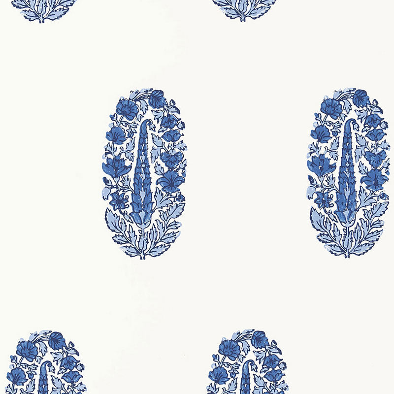 Askandra Flower wallpaper in delft color - pattern number 5005311 - by Schumacher in the Jaipur collection