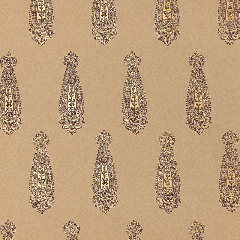Katara Paisley wallpaper in aubergine and gilt color - pattern number 5005333 - by Schumacher in the Jaipur collection