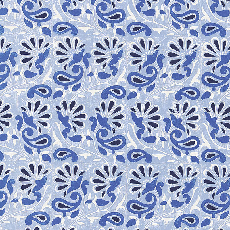 Rampura wallpaper in delft color - pattern number 5005341 - by Schumacher in the Jaipur collection