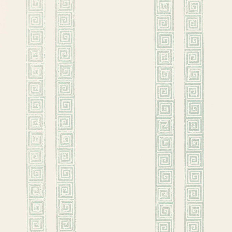 Greek Key Stripe wallpaper in water blue color - pattern number 5005362 - by Schumacher in the Jaipur collection
