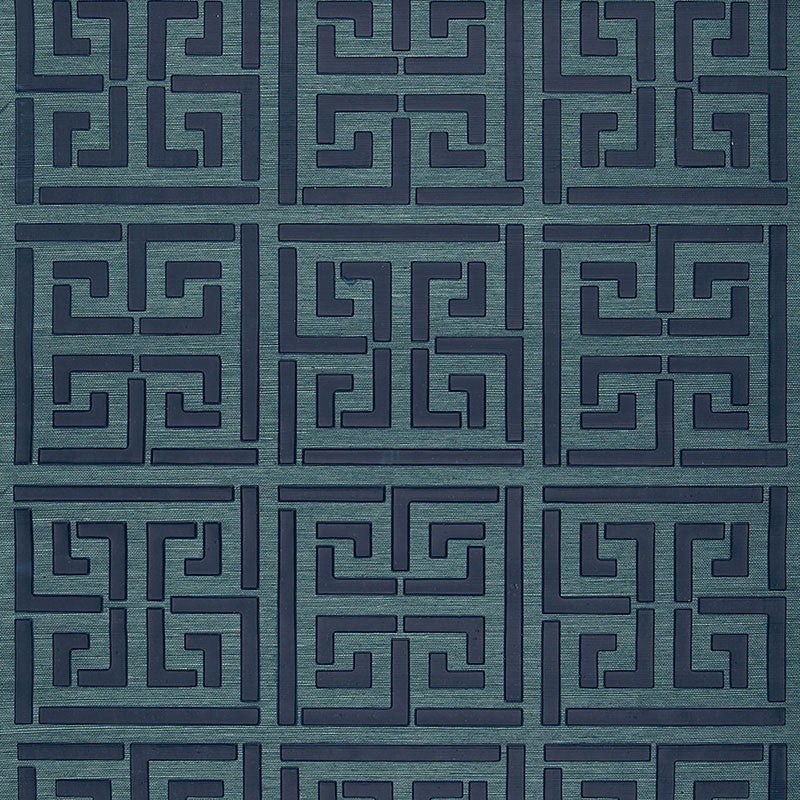Greek Key Sisal fabric in peacock color - pattern number 5005691 - by Schumacher in the Modern Glamour collection