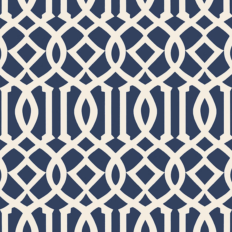 Imperial Trellis Ii fabric in ivory navy color - pattern number 5005801 - by Schumacher in the Print Happy Wallpapers collection