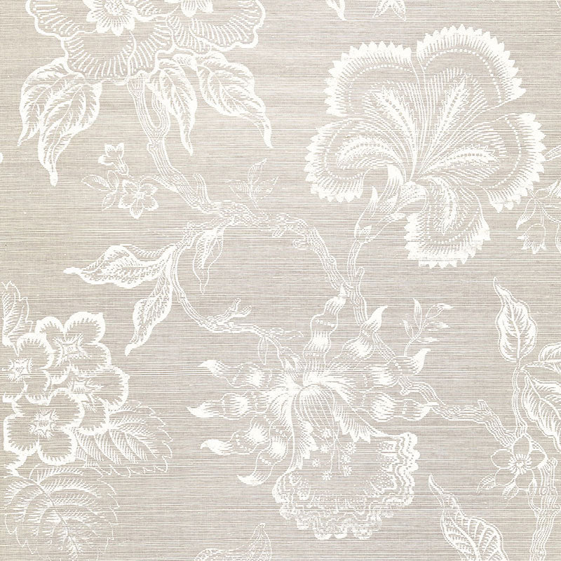 Hothouse Flowers Sisal wallpaper in fog and chalk color - pattern number 5006090 - by Schumacher in the Celerie Kemble collection