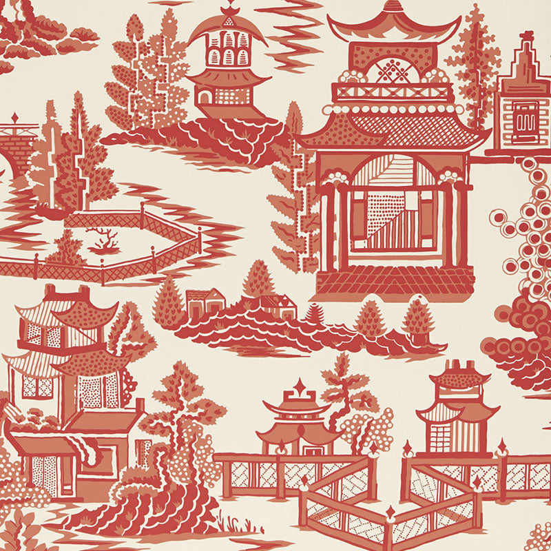 Nanjing fabric in coral color - pattern number 5006910 - by Schumacher in the Print Happy Wallpapers collection