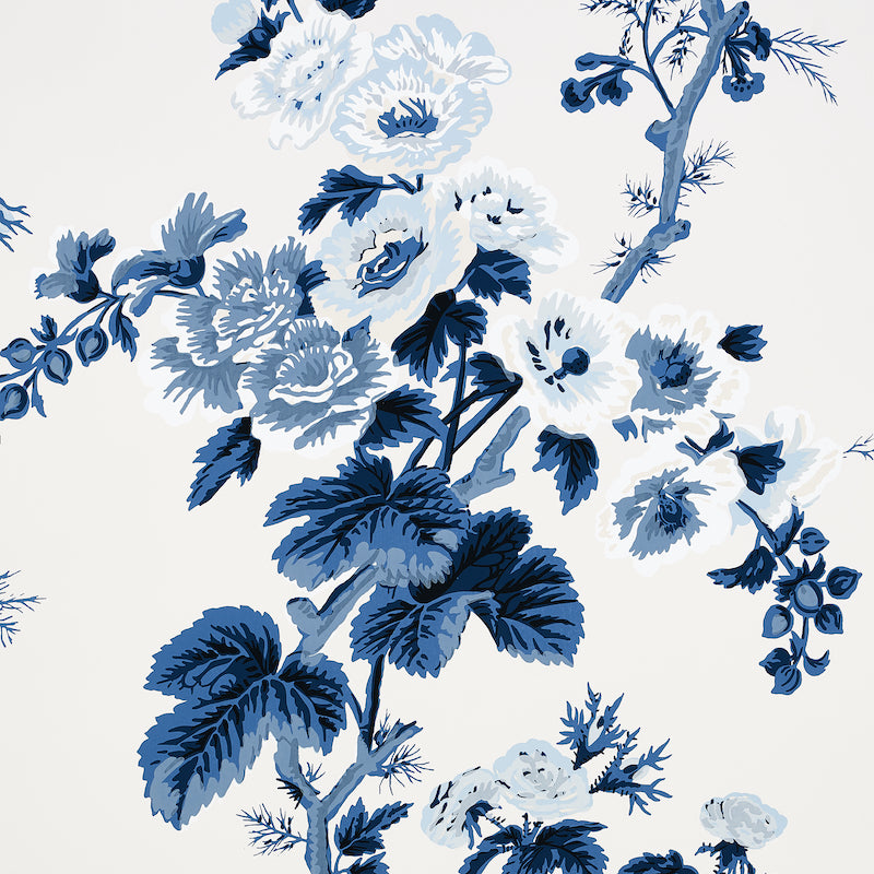 Pyne Hollyhock wallpaper in indigo color - pattern number 5006922 - by Schumacher in the Print Happy Wallpapers collection