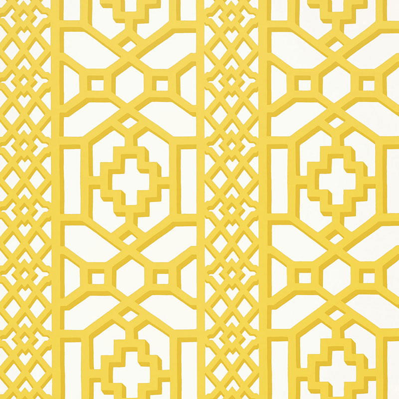 Zanzibar Trellis wallpaper in canary color - pattern number 5006940 - by Schumacher in the Print Happy Wallpapers collection