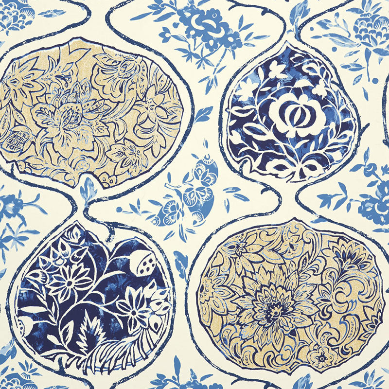 Katsugi wallpaper in blues color - pattern number 5006960 - by Schumacher in the Print Happy Wallpapers collection