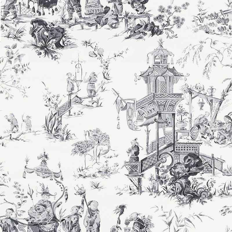 Chinois fabric in smoke color - pattern number 5007000 - by Schumacher in the Print Happy Wallpapers collection
