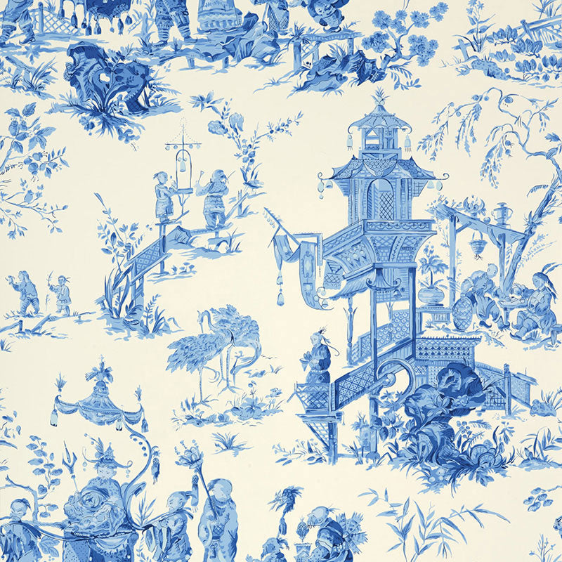 Chinois fabric in china blue color - pattern number 5007002 - by Schumacher in the Print Happy Wallpapers collection