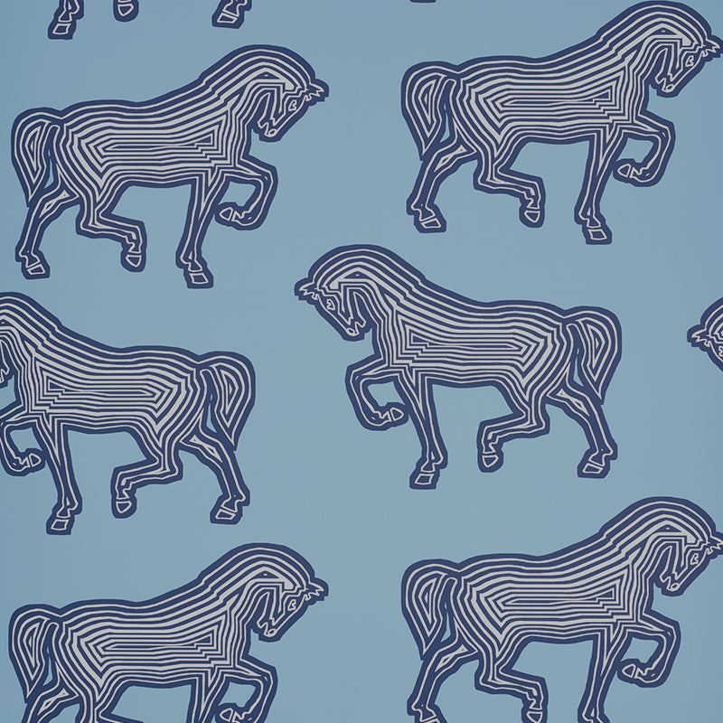 Faubourg wallpaper in blue color - pattern number 5007092 - by Schumacher in the Club Cavalier collection