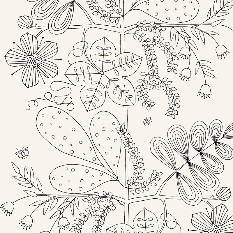Blommen fabric in noir blanc color - pattern number 5007490 - by Schumacher in the Drawn from Nature collection