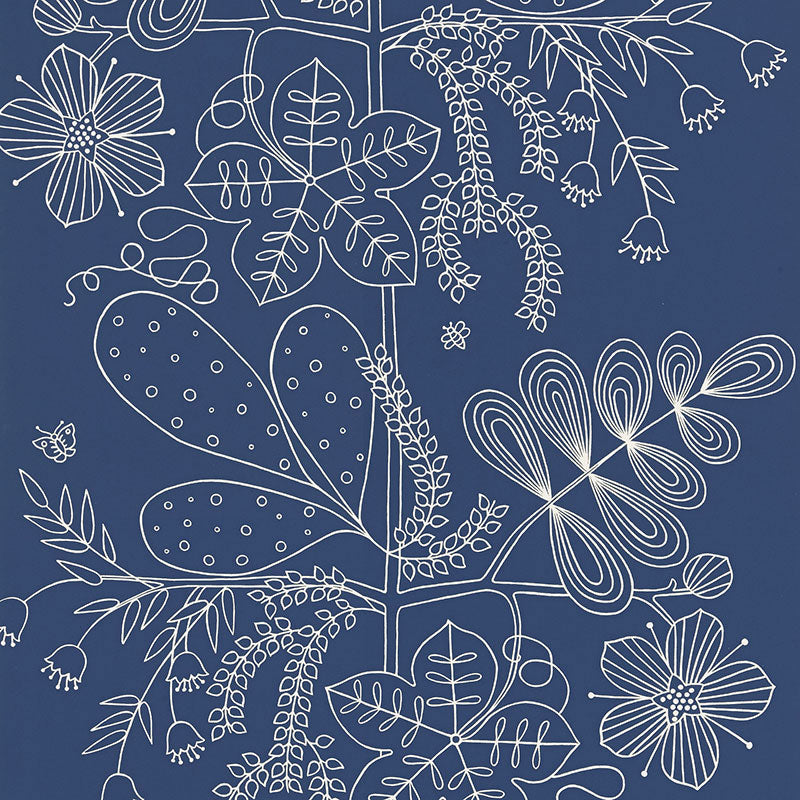 Blommen fabric in marine color - pattern number 5007493 - by Schumacher in the Drawn from Nature collection