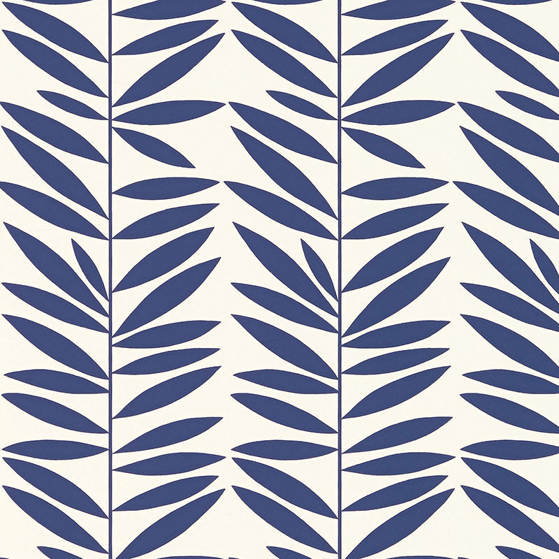 Leaf Stripe fabric in marine color - pattern number 5007512 - by Schumacher in the Drawn from Nature collection