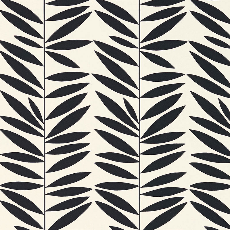Leaf Stripe fabric in ebony color - pattern number 5007513 - by Schumacher in the Drawn from Nature collection