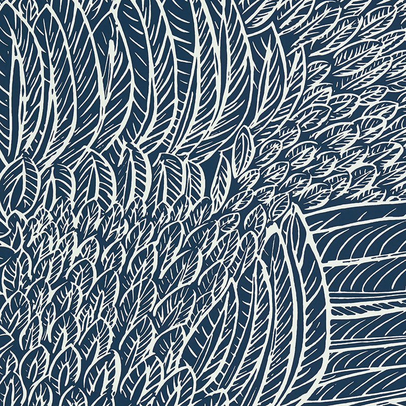 Featherfest wallpaper in marine color - pattern number 5007565 - by Schumacher in the Drawn from Nature collection