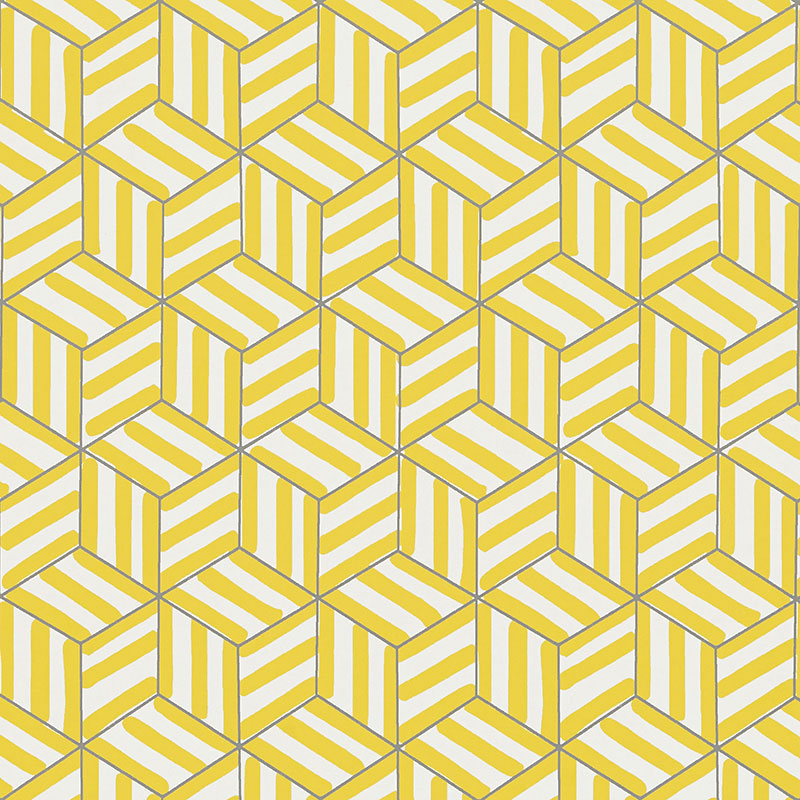 Tumbling Blocks fabric in citron color - pattern number 5007961 - by Schumacher in the Miles Redd collection