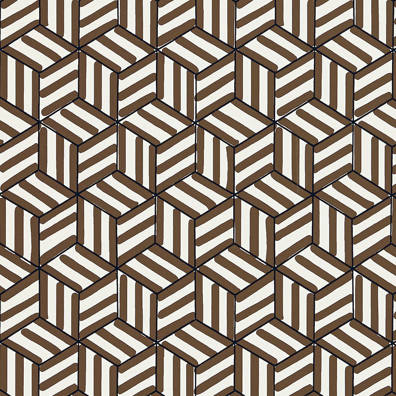 Tumbling Blocks wallpaper in chocolate color - pattern number 5007963 - by Schumacher in the The Smart Set collection