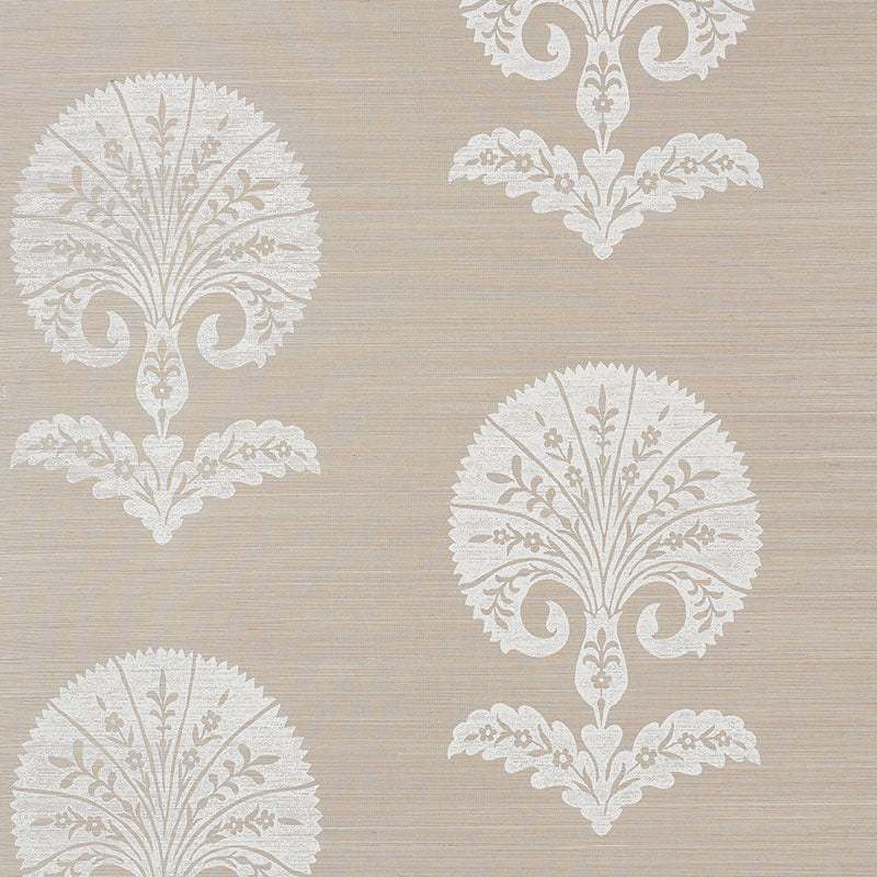 Ottoman Flower Sisal wallpaper in fog color - pattern number 5008210 - by Schumacher in the Shangri La collection