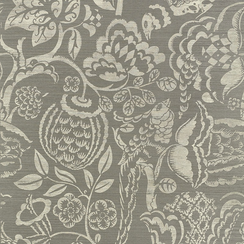 Uccello Sisal wallpaper in grey color - pattern number 5008263 - by Schumacher in the Shangri La collection