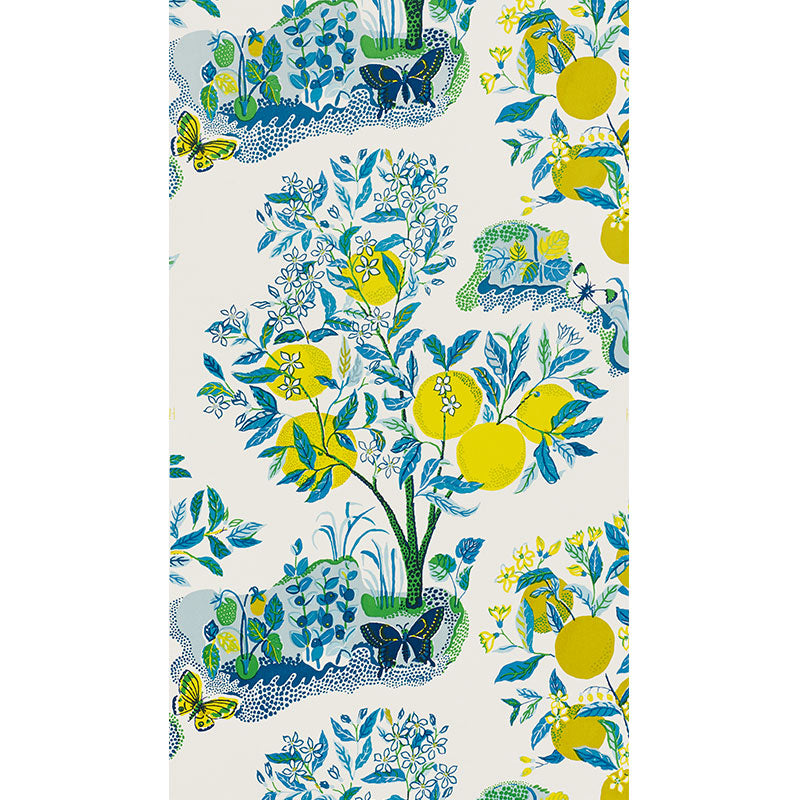 Citrus Garden Panel Set fabric in pool color - pattern number 5008411 - by Schumacher in the Signature Schumacher collection