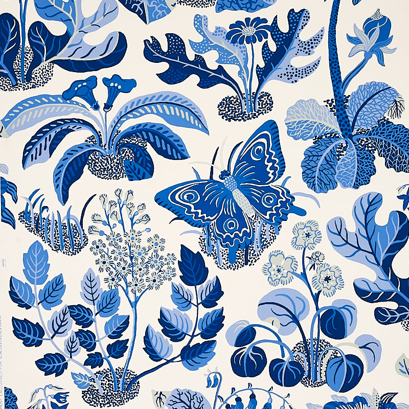 Exotic Butterfly wallpaper in marine color - pattern number 5008423 - by Schumacher in the Signature Schumacher collection