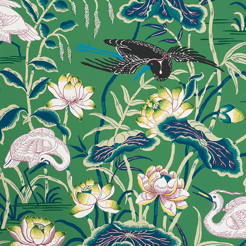 Lotus Garden fabric in jade color - pattern number 5008430 - by Schumacher in the Signature Schumacher collection