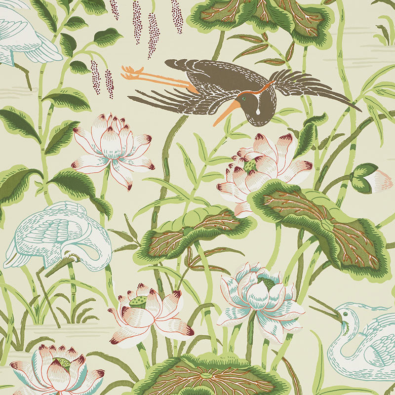 Lotus Garden fabric in parchment color - pattern number 5008431 - by Schumacher in the Signature Schumacher collection