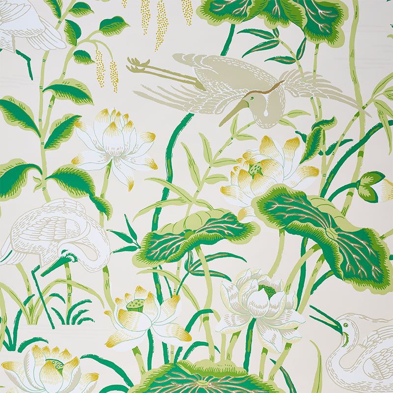 Lotus Garden fabric in leaf color - pattern number 5008433 - by Schumacher in the Signature Schumacher collection